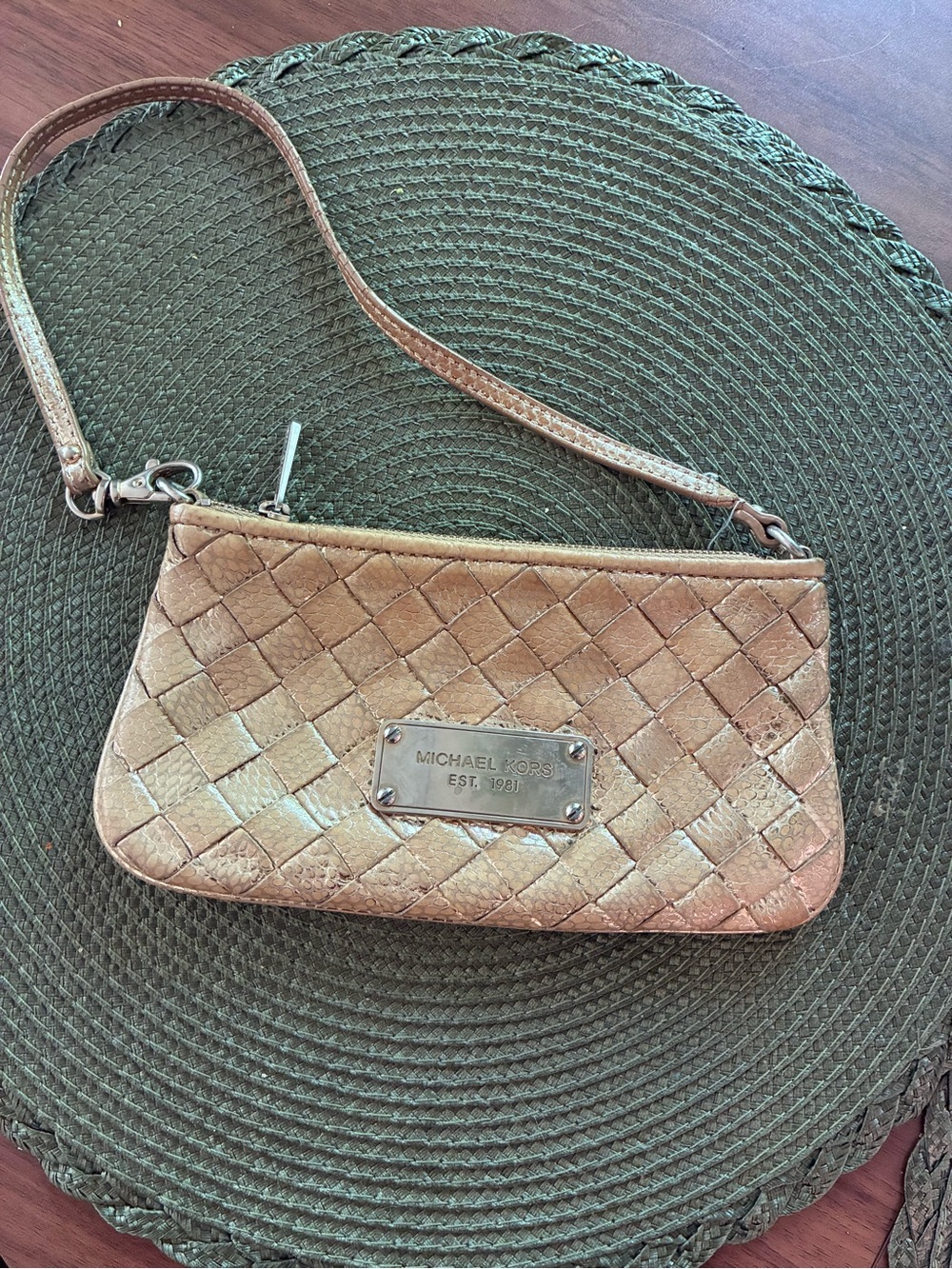 Michael Kors Gold Woven Wristlet / Mini Bag